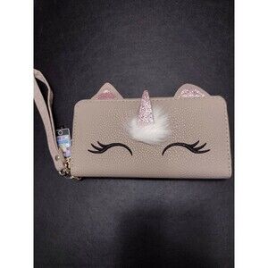 Unicorn wallet in natural with pink